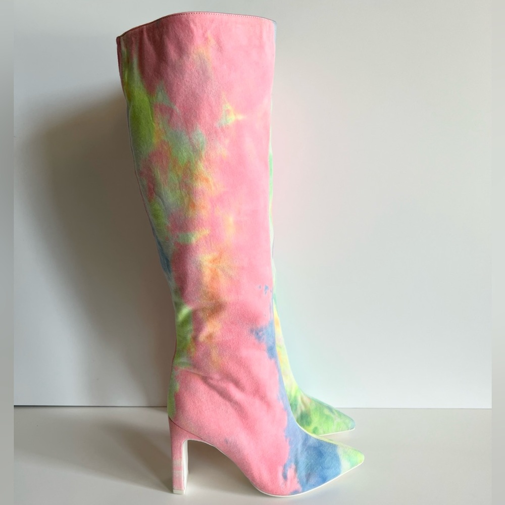 NWOT Jeffrey Campbell Anaise Dusty Tie Dye Fabric Knee High Boots - Picture 3 of 11